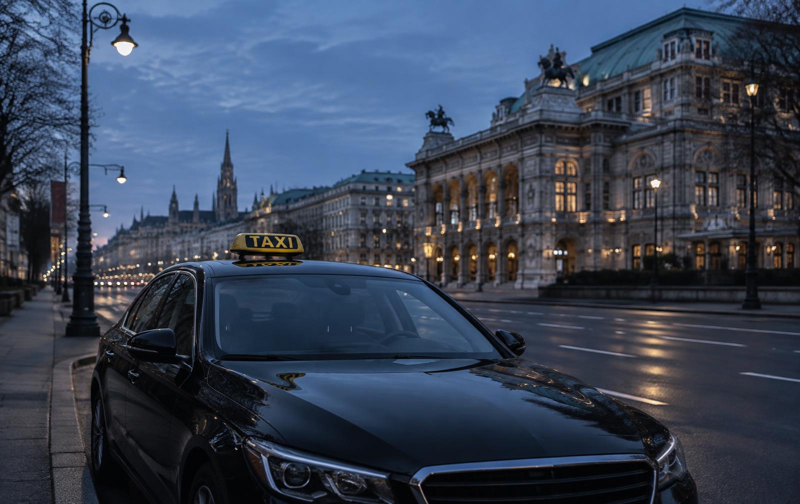 Taxi vor der Wiener Staatsoper am Abend